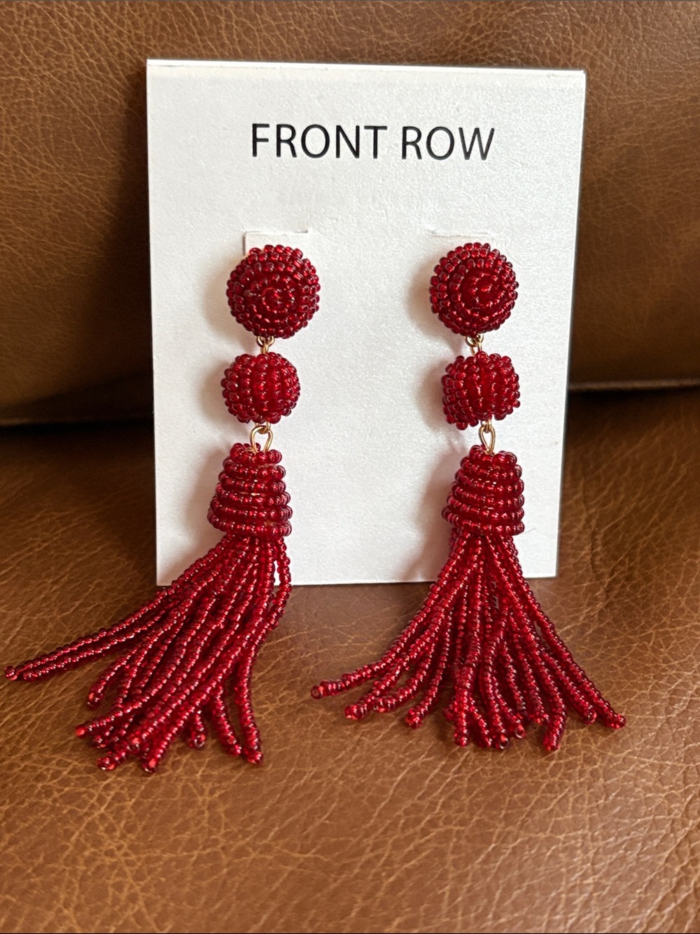 Front Row Red Beaded Tassel Statement Earring